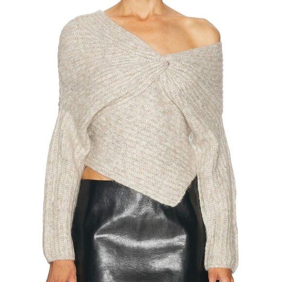 Cult Gaia Lea Knit Top in Fog Neutral Beige Twist Front Asymmetric Sweater Sz M - Picture 1 of 11